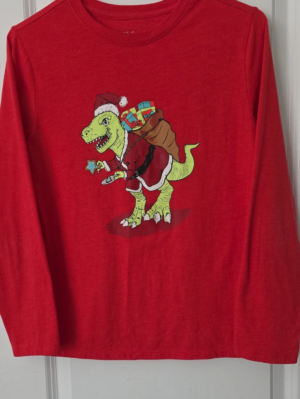 Cat & Jack TRex Christmas Graphic Long Sleeve Kids Top Size Large